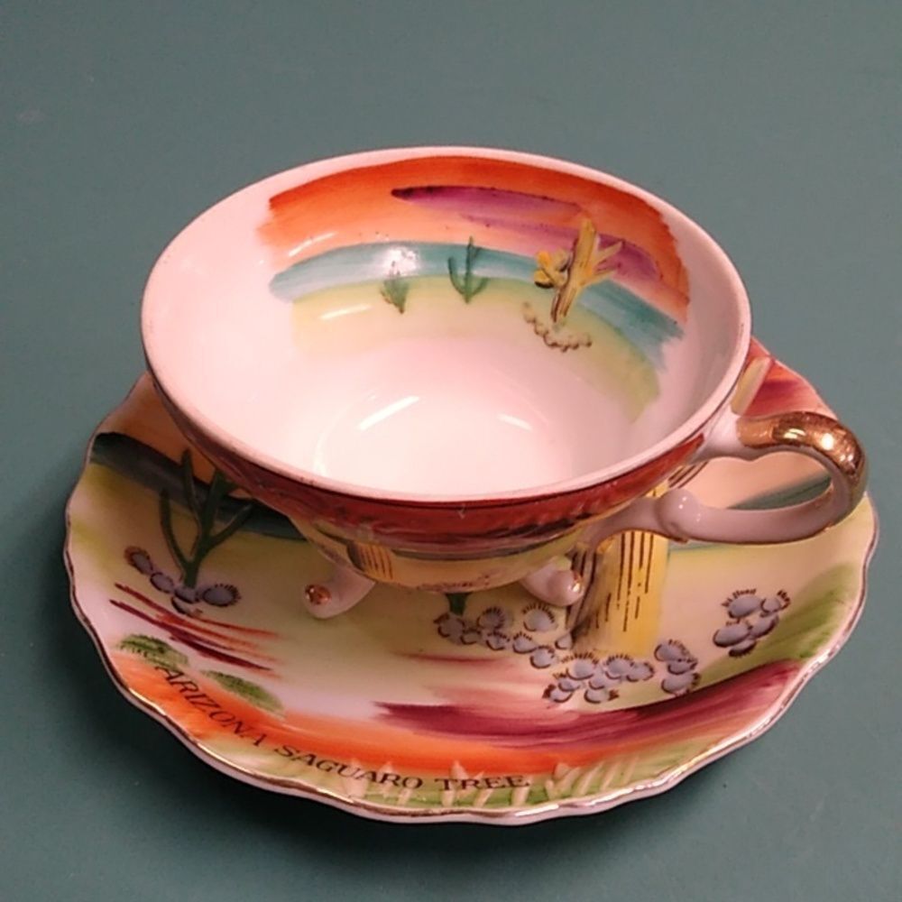 Vintage Norcrest Fine China Japan Hand painted Southwestern  Teacup & Saucer